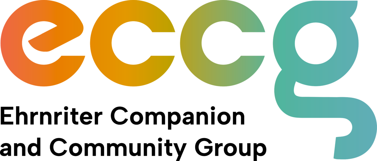 The logo displays "eccg" in large, gradient letters above the text "Ehrnriter Companion and Community Group," representing ECCG's commitment to Individualized Home Supports.